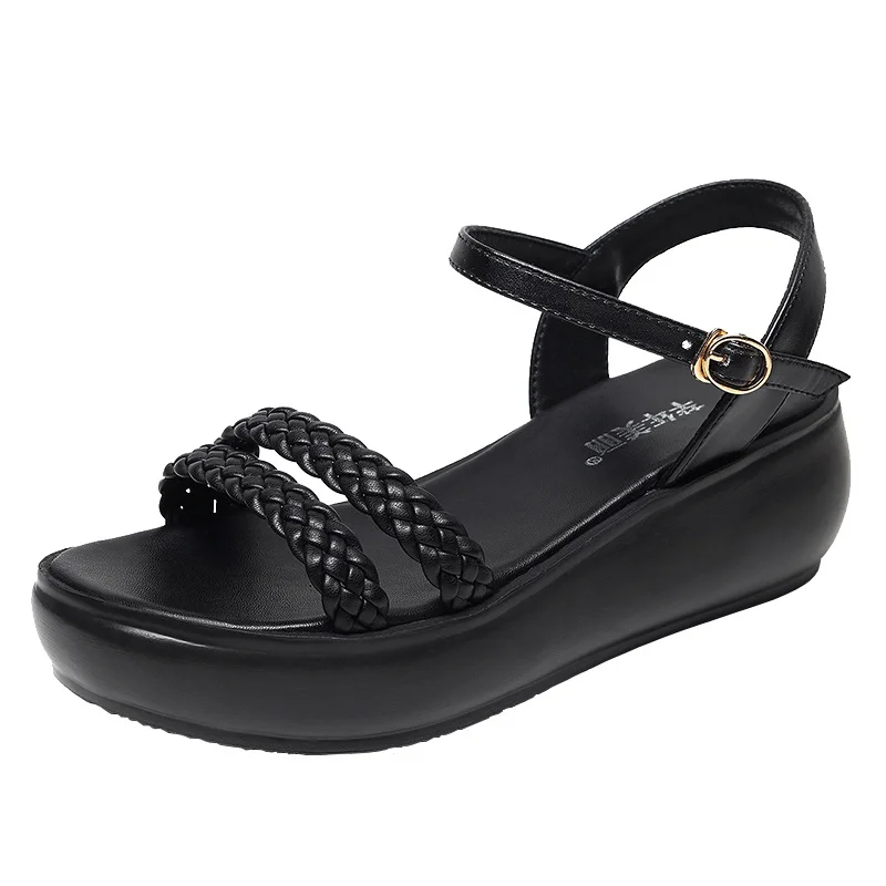 Breakj Breakj Braided Slope And Waterproof Table Beach Sandals Women's Summer Buckle Loose Cake Thick Soles Comfortable Casual Women's Shoes