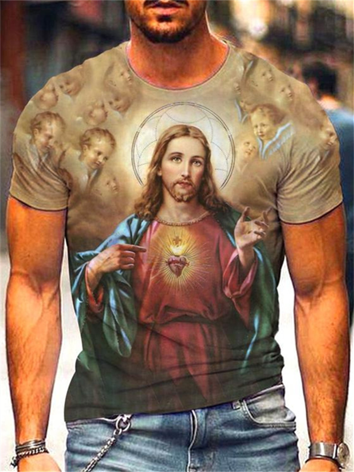 Summer Fashion Mythical Figure Jesus Digital Printing Men's Short-sleeved 3D Printing T-shirt