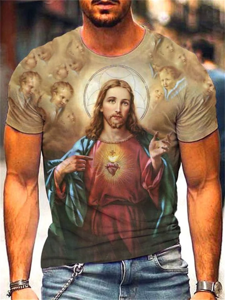 Summer Fashion Mythical Figure Jesus Digital Printing Men's Short-sleeved 3D Printing T-shirt-Cosfine