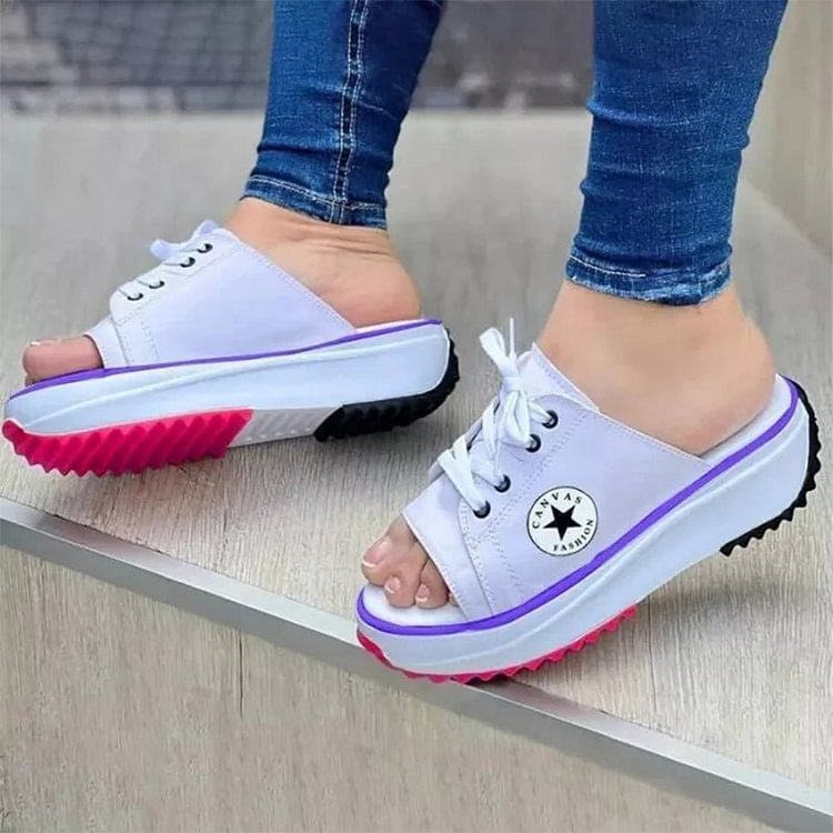 Fishmouth breathable canvas casual sandals