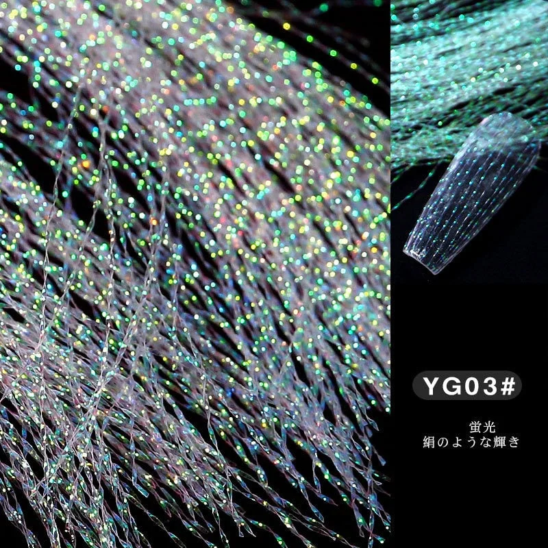 Fashion Fluorescent Nail Sticker Thread Laser Glitter Mesh Net Line Tape Holographic Manicure 3D Silk Foils Nail Art Decorations-Nail Inspo