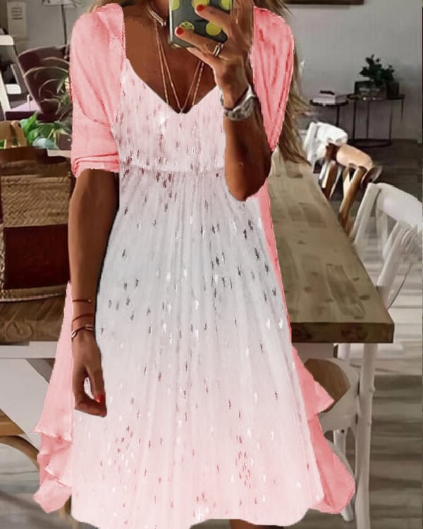 Fake Two Piece Waisted Round Neck Chiffon Coat Dress