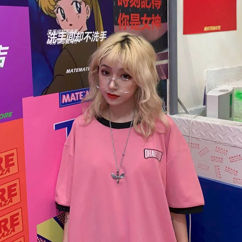 NiceMix Japan Lolita Style Hrajuku Tee Shirts Women Summer Oversized Short Sleeve Kawaii T-shirt Pink Tops School girl Tee