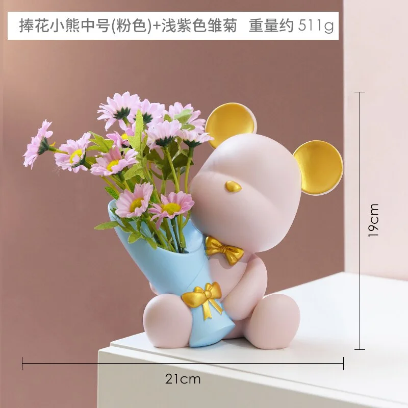 Nordic Home Decoration Accessories Cute Bear Dried Flower Decoration Container Room Desktop Decoration Accessories Birthday Gift