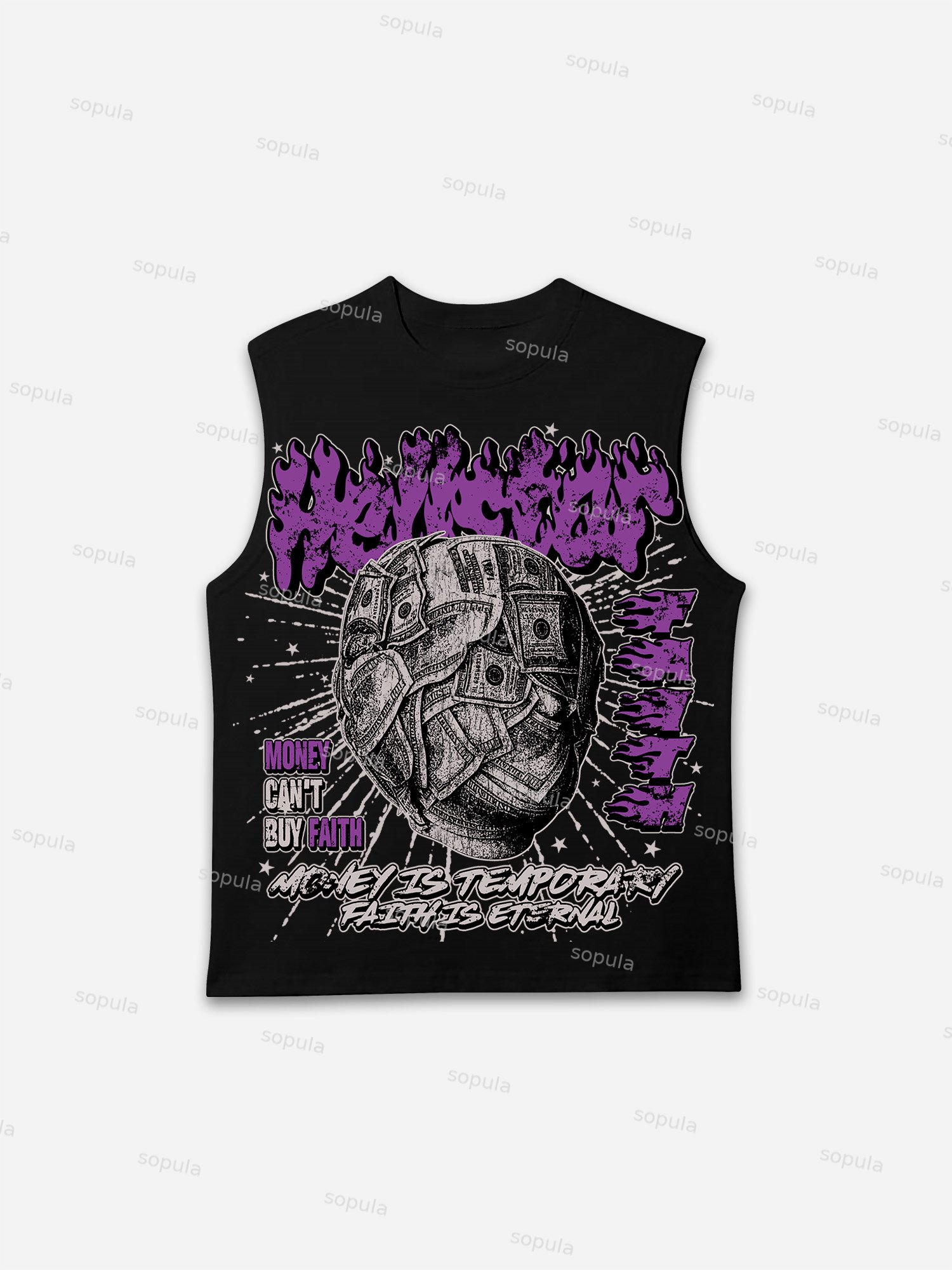 Sopula Don't Let Money Blind Your Faith Old Graphic Cotton Sleeveless Vest - Sopula｜Premium Graphic Tees & Graphic Clothing