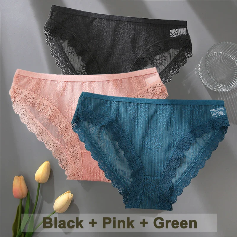 Billionm Women Sexy Lace Panties Solid Color Perspestive Underwear Briefs Low Waist Underpants Female Breathable Intimates Lingerie