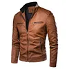 Men's Slim Fit PU Leather Biker Jacket Stand Collar Windproof Outerwear Coat by Inlyline