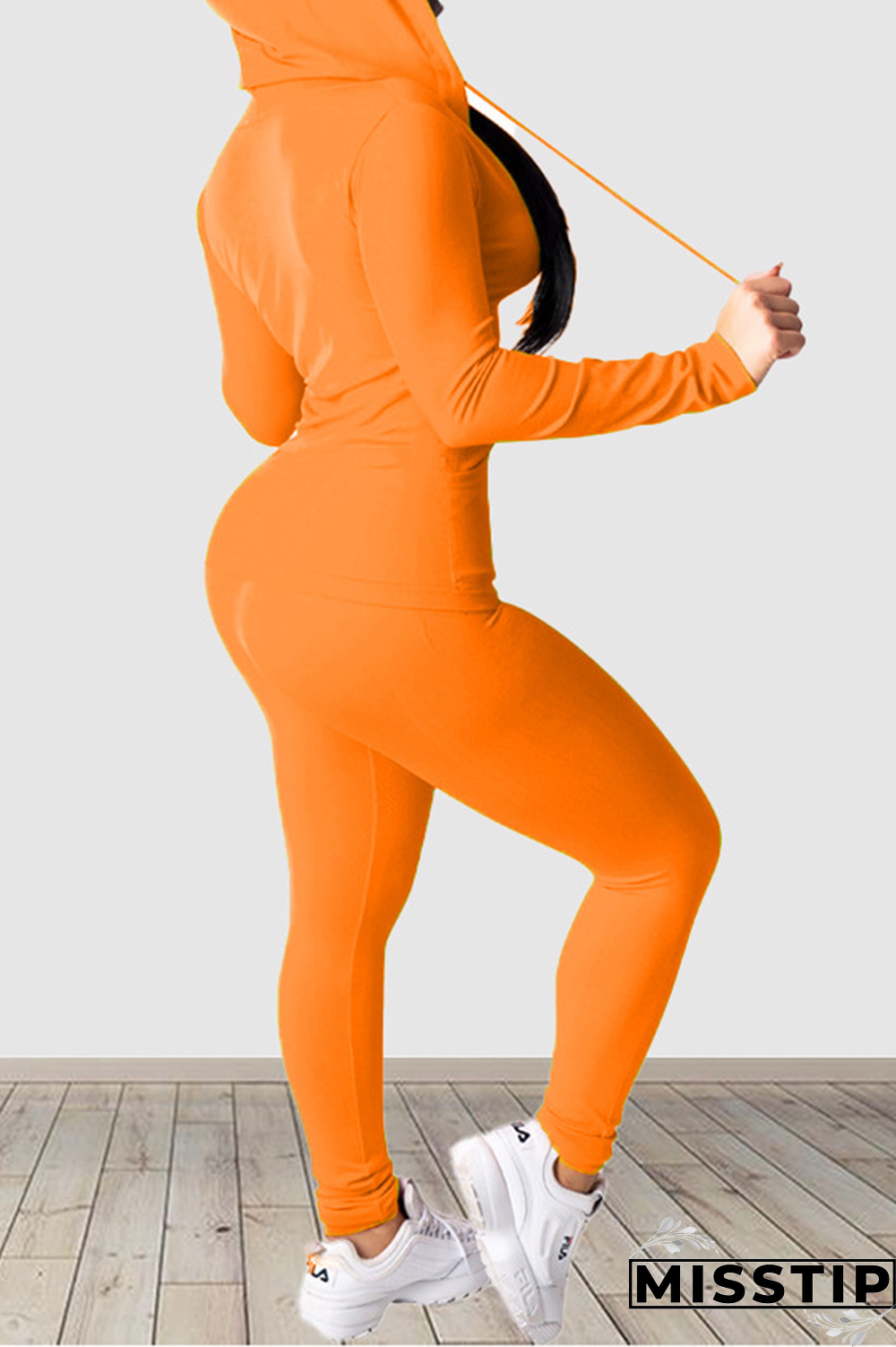 Black Street Solid Patchwork Hooded Collar Long Sleeve Two Pieces