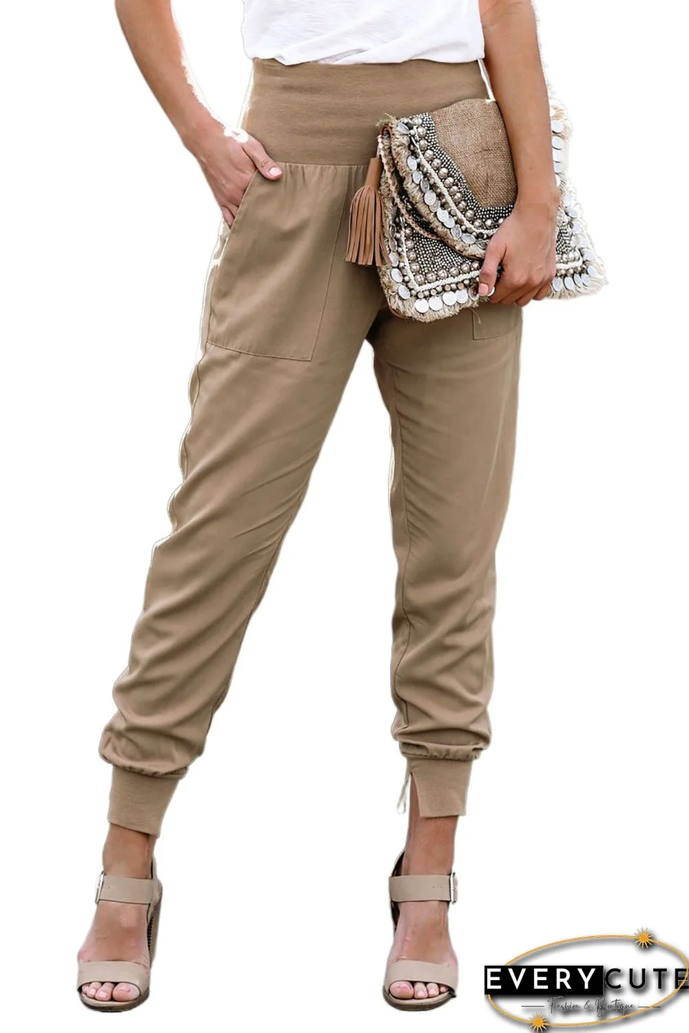 Khaki Pocketed Cotton Joggers