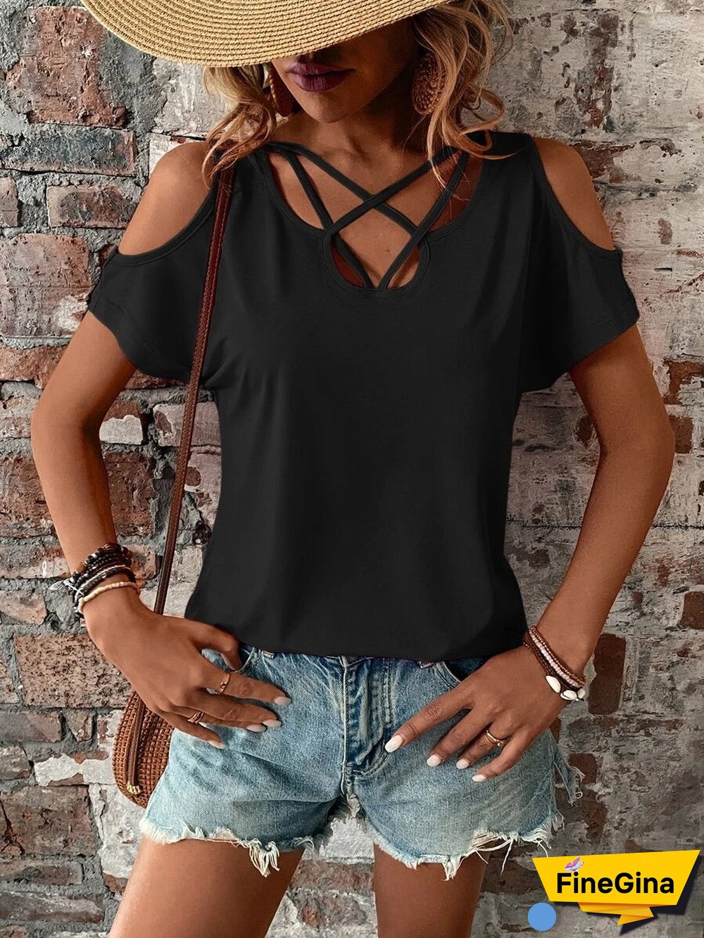 Black Short Sleeve Plain Top