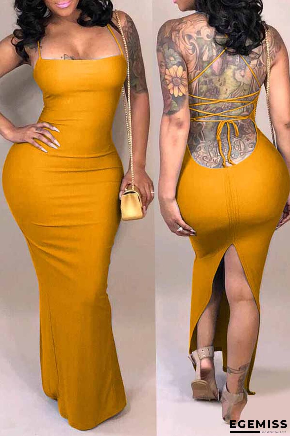 Yellow Casual Backless Qmilch Ankle Length Dress | EGEMISS