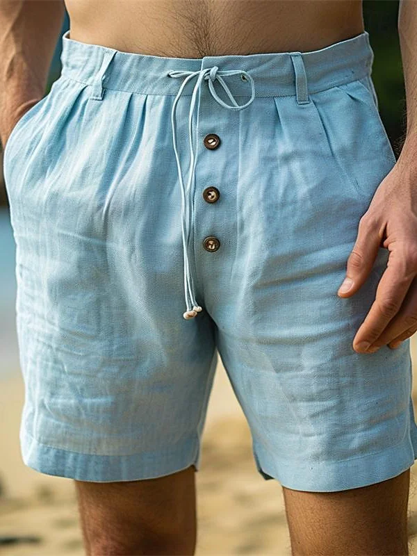 Men's Solid Color Drawstring Linen Blend Casual Shorts