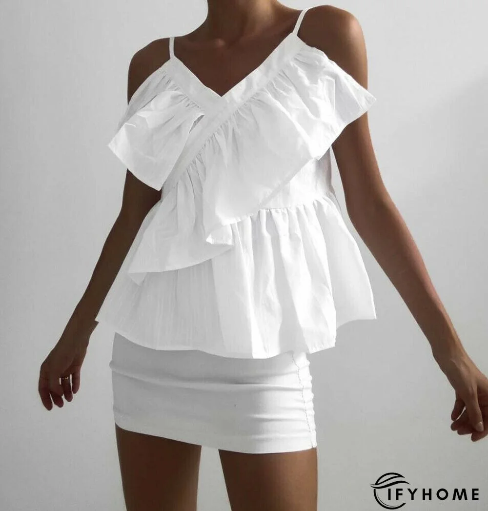 Women V Neck Sling Striped Top Sleeveless Summer Ruffled Frill Slimmer Fashion Casual Holiday Beach Sun-Tops Camisole | IFYHOME