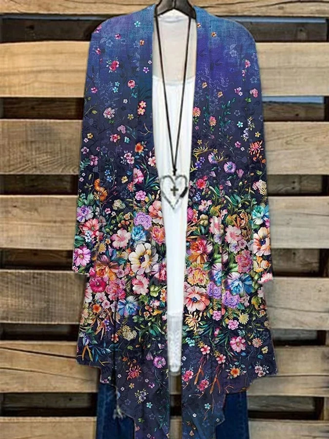 Women's Vintage Floral Print Casual Cardigan