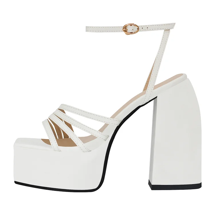 Summer High Chunky Heel Square Toe Ankle Strap Sandals