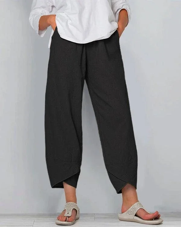 Solid Color Elastic Waist Casual Pants For Women P207458
