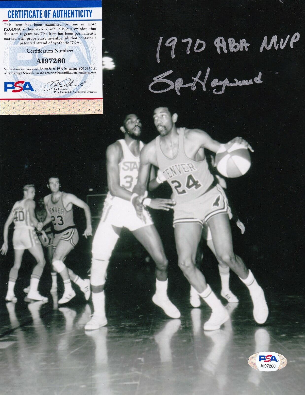 SPENCER HAYWOOD DENVER ROCKETS ABA 1970 ABA MVP PSA AUTHENTICATED SIGNED 8x10