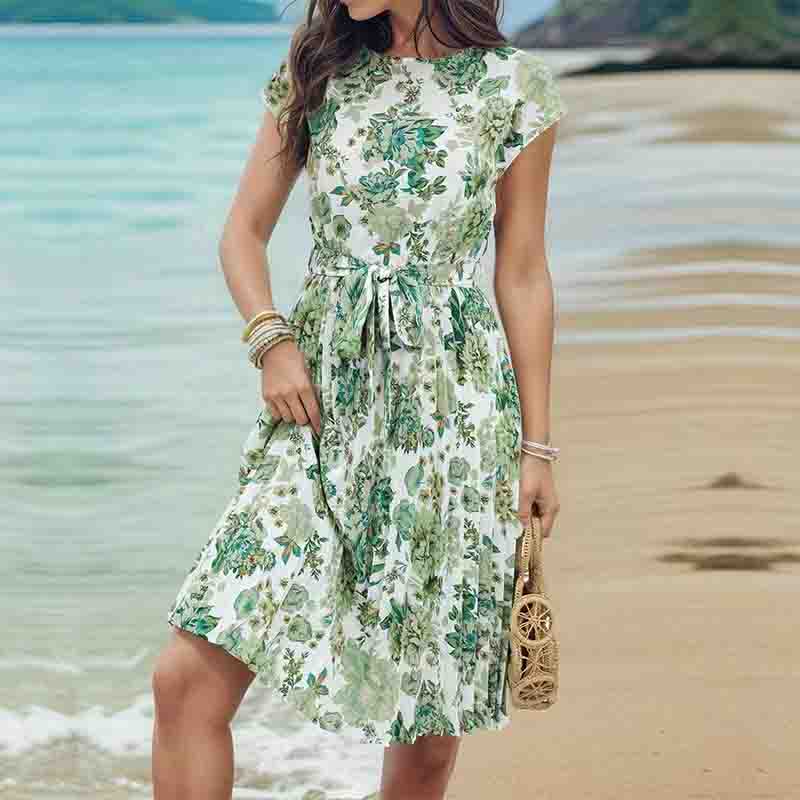 New Floral Chiffon Long Dress Women Elegant Short Sleeve Summer Dresses Evening Party Dress Holiday Beach Dresses 8656
