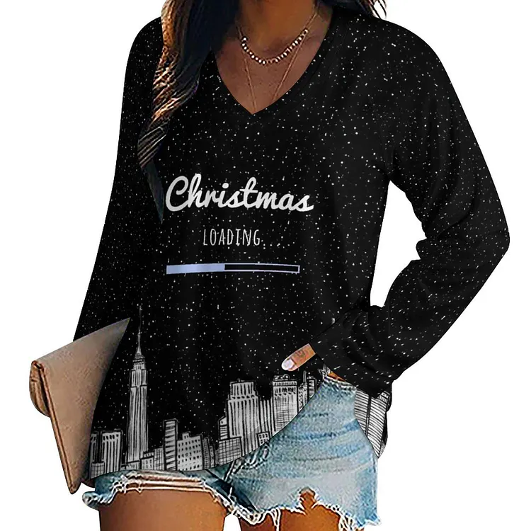 Personalized Design Women's  Long Sleeve Loose Tee Christmas