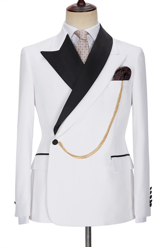 Fashion White Peaked Lapel Bespoke Wedding Suits for Men - lulusllly