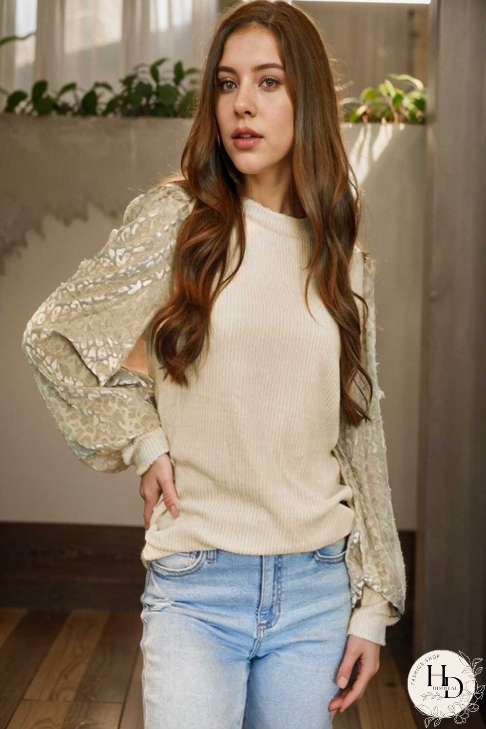 women s loose fit leopard print knit pullover with round neck and casual style top