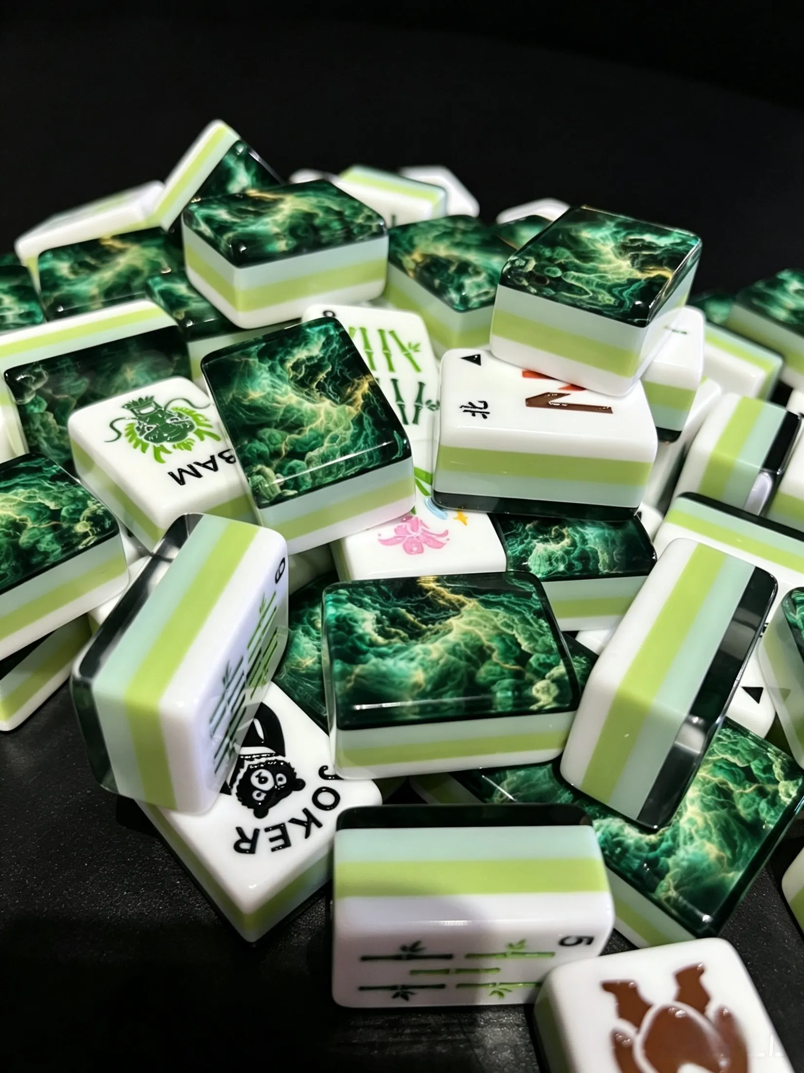 Authentic Cloud Thunder tiles arranged on a warm wood table.