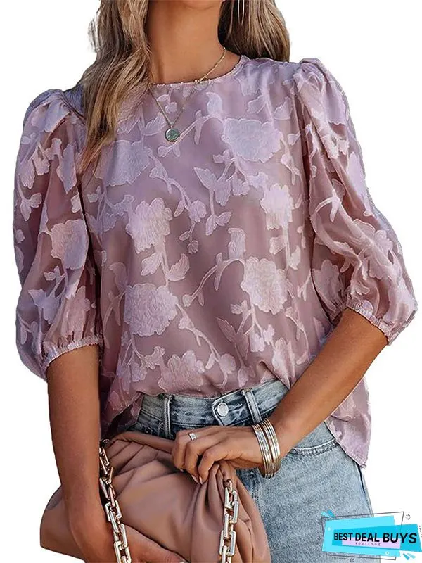Casual Floral Round Neck Long Sleeve Shirts & Tops