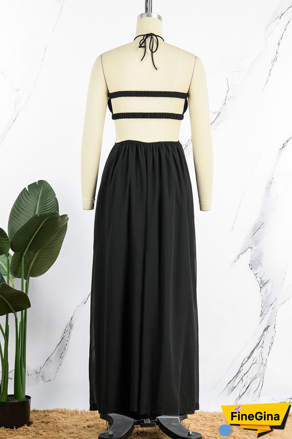 Orange Sexy Solid Patchwork Backless Halter Straight Jumpsuits