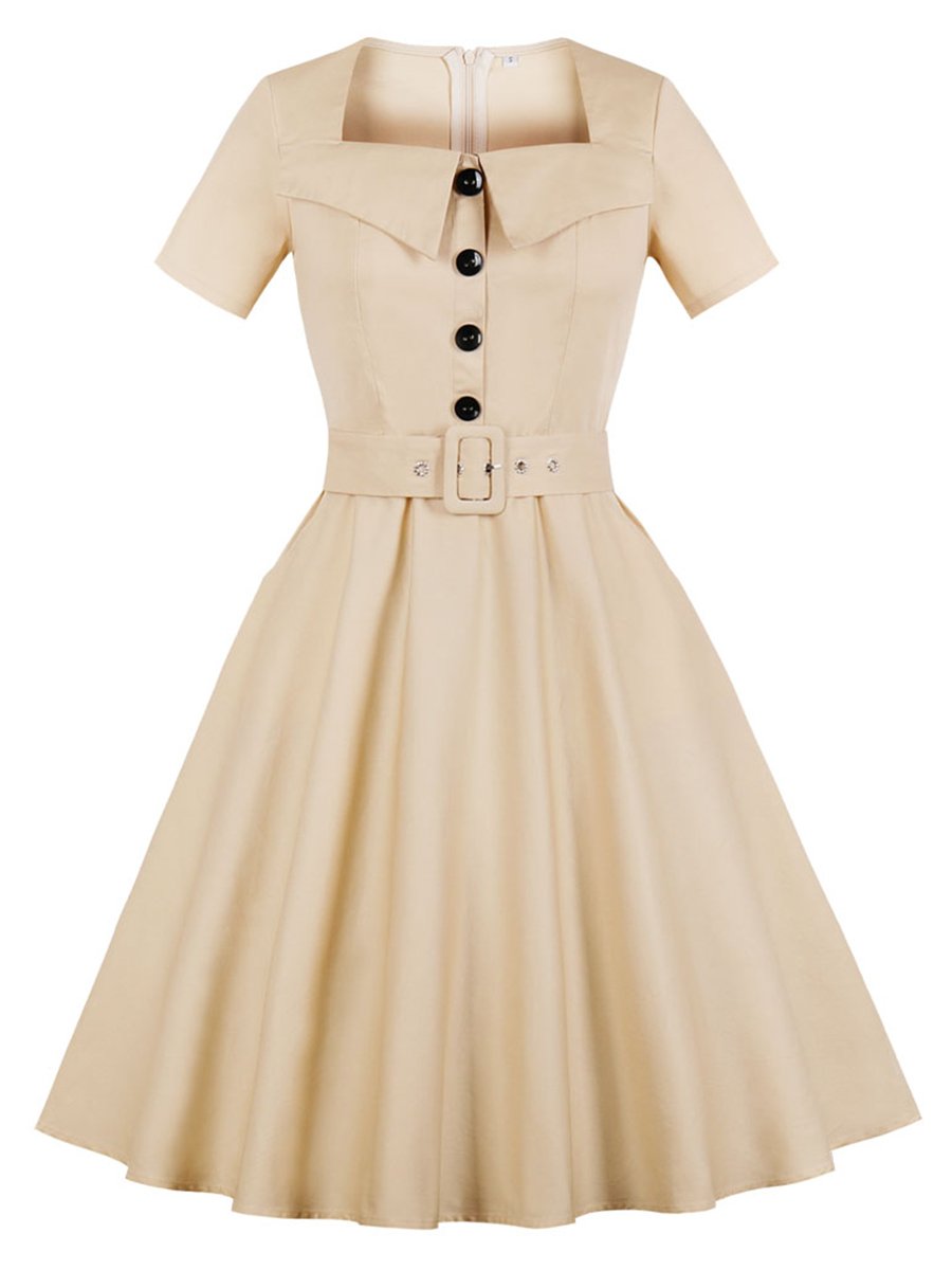Womens Vintage Dress Short Sleeve 1940s Dress With A Belt