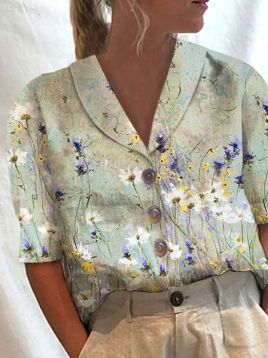 Women Floral Print Retro Casual Shirt