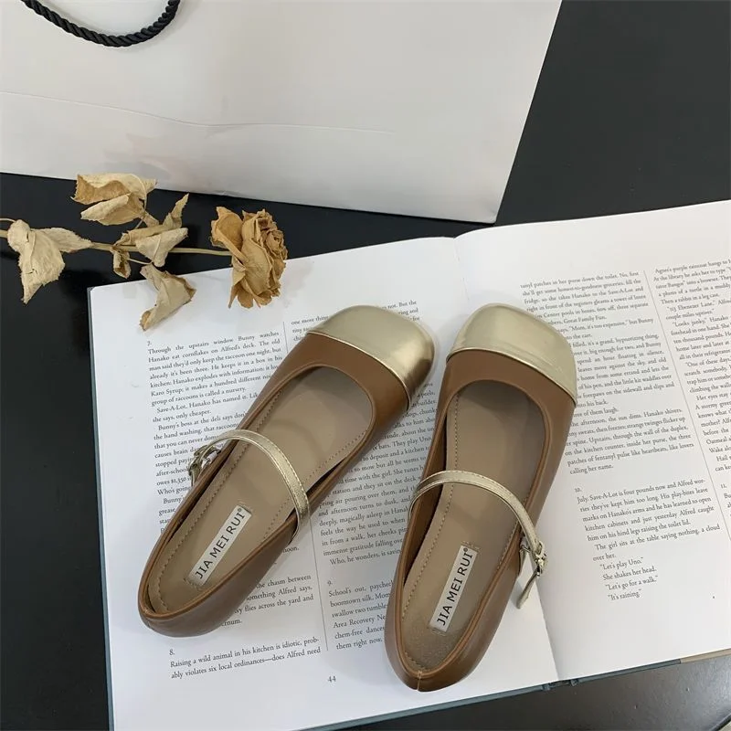 Churchf Churchf Head Flat Sole Single Shoes Shallow Mouth 2023 New Leisure Soft Soles Small Leather Shoes Buckle One Foot Mary Jane Shoes Girl