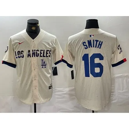 Men's Los Angeles Dodgers #16 Will Smith Cream Stitched Baseball Jersey 243Q