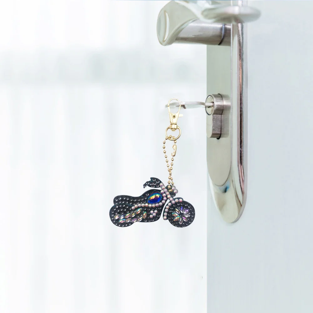 Motorcycle Special Shaped DIY Bright Diamond Painting Kit Keychain for Bag(Double Side)