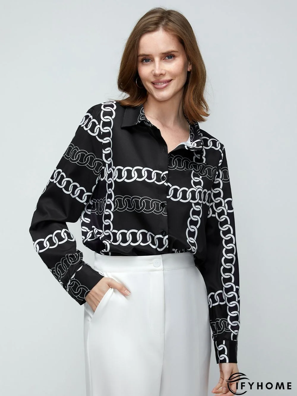 Urban Daily Shirt Collar Regular Fit Abstract Blouse | IFYHOME