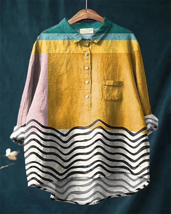 Bohemian Abstract Art Cotton and Linen Shirt