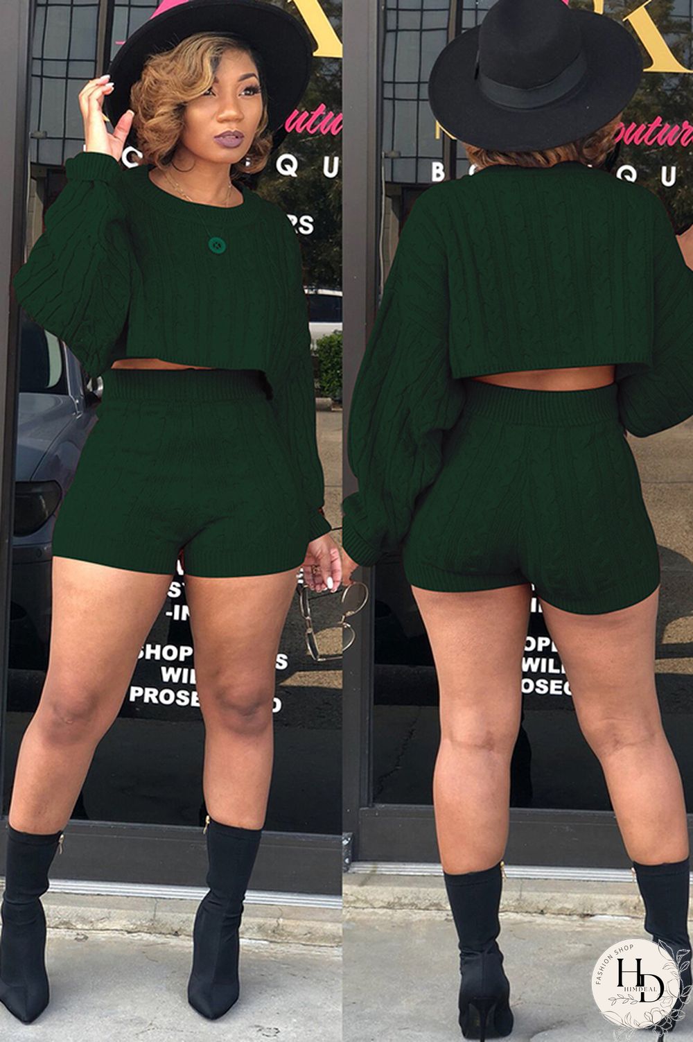 Orange Wool Europe and America Solid Two Piece Suits pencil Long Sleeve Two-Piece Short Set