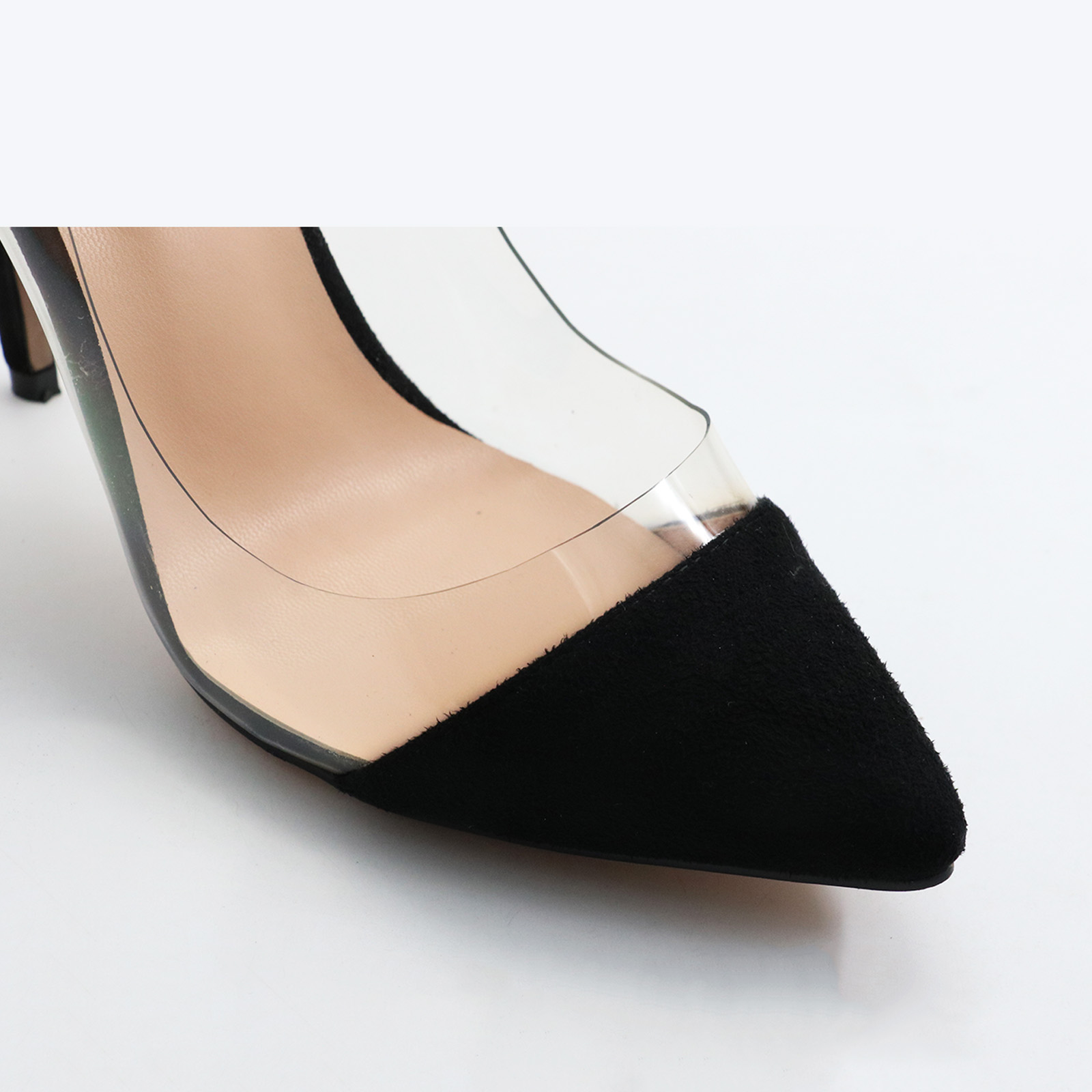 4.72" Transparent Splice Pumps Wedding Dating High Heels Black Suede-vocosishoes