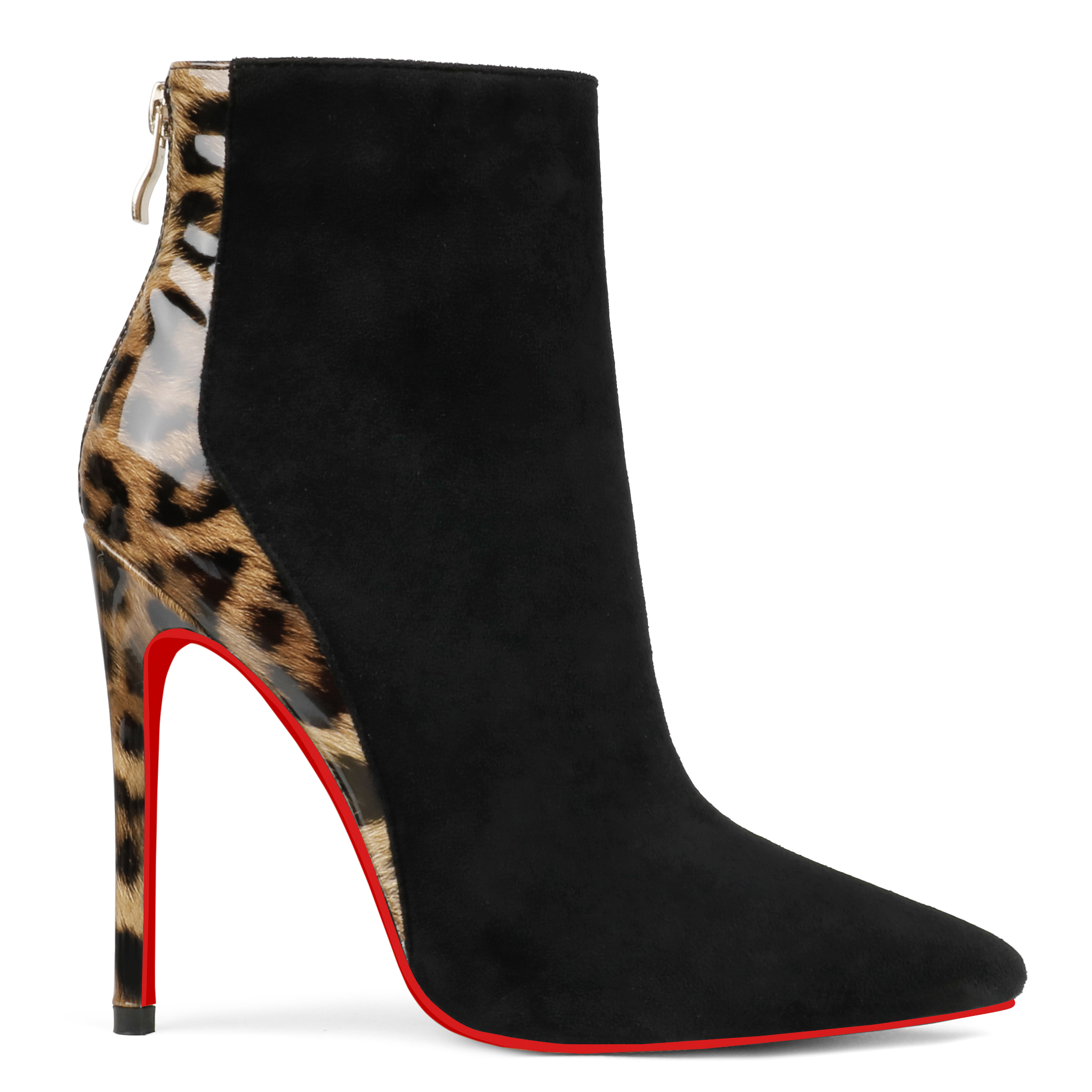 100mm/120mm Women's Black Ankle Boots Closed Pointed Toe Stilettos Red Bottom Booties-MERUMOTE