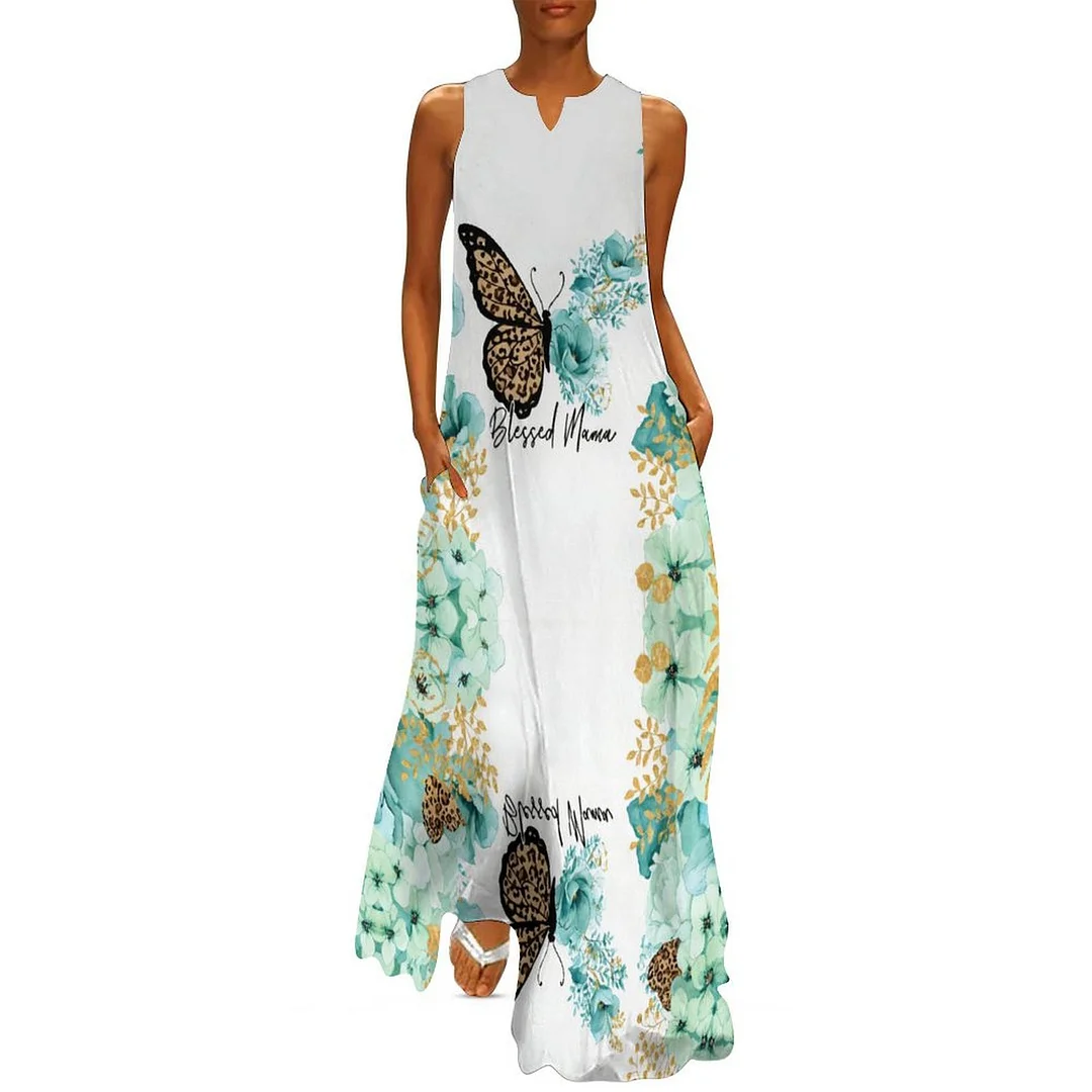 Style & Comfort for Mature Women Plus Size Printed Sleeveless Casual Women Maxi Dress with Pockets in Pattern Turquoise, Floral, Green, Butterfly