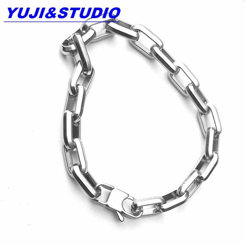 Titanium Steel Men's Handmade Cuban Chain Square Chain Thick Stainless Steel Bracelet Metal Trendy Men's And Women's Bracelet