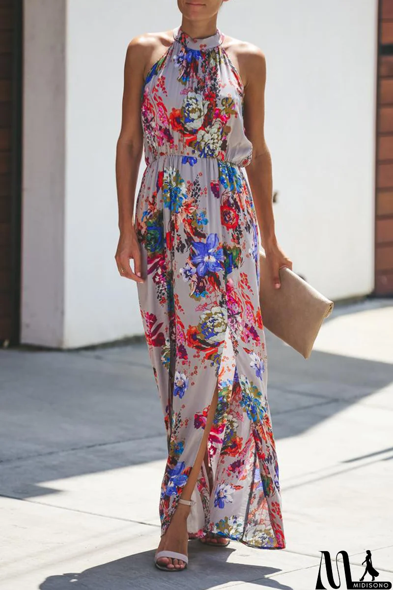 MidiSono - Casual Print Patchwork Halter Waist Skirt Dresses