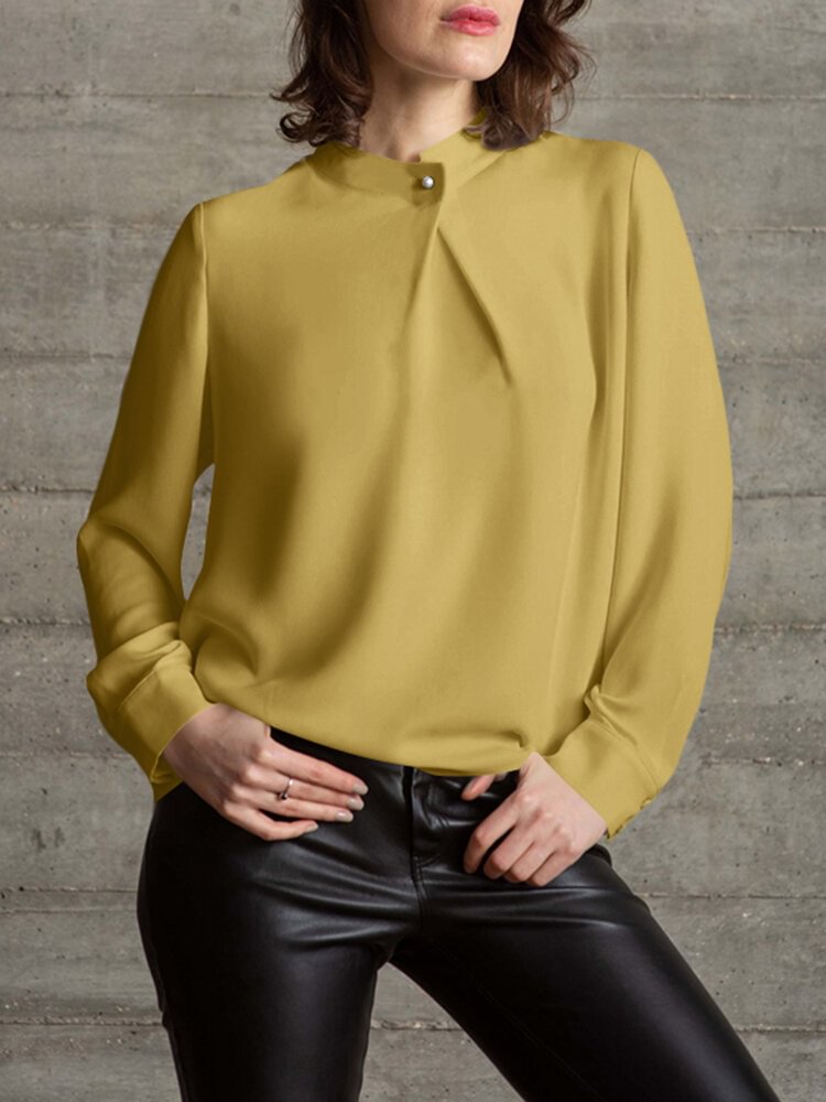 Solid Color Buttoned Elegant Business Shirt Long Sleeve Blouse P1776827
