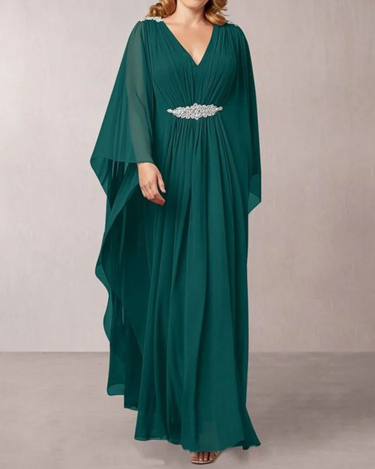 CHIFFON SILK MAXI DRESS CAPE KAFTAN