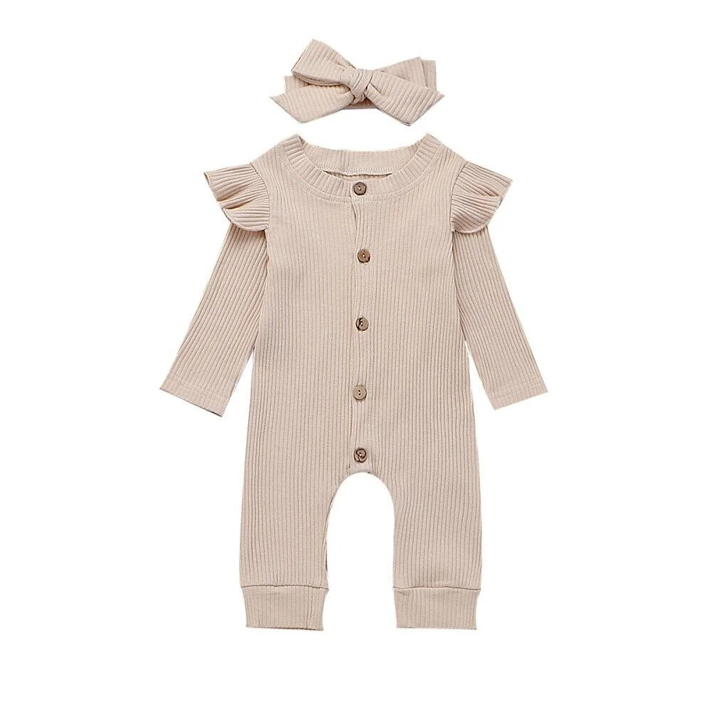 2019 Baby Spring Autumn Clothing Newborn Baby Girl Boy Ribbed Clothes Knitted Cotton Romper Jumpsuit Solid 2PCS Outfits