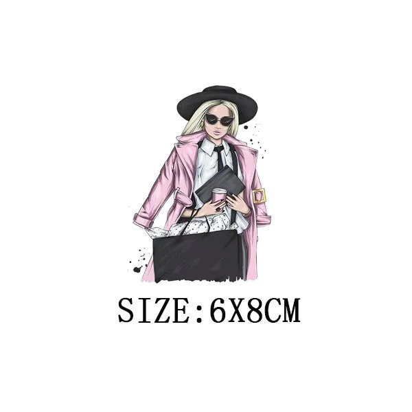 Fashion Girl Iron On Transfer For Clothing DIY Washable Thermal Stickers On T-shirt Funny Design On Hoodies Patch Applique Decor