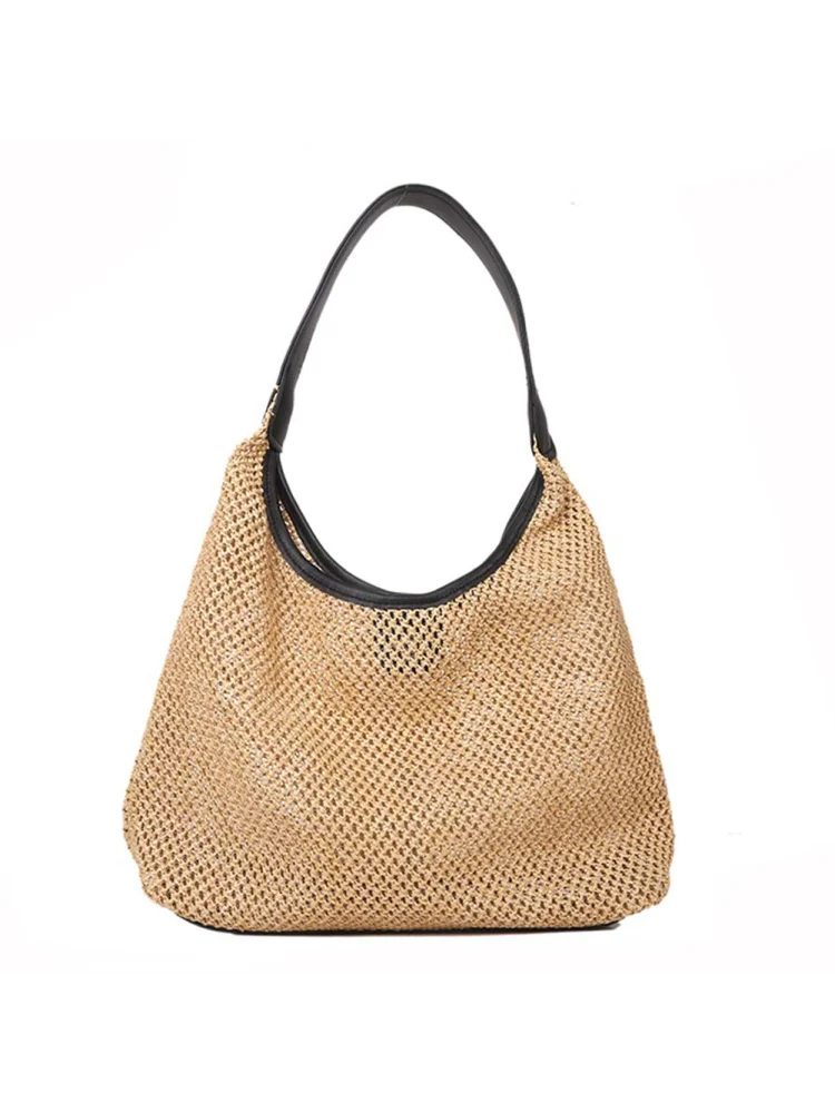 Woven Hollow Handbag Large Capacity Shoulder Beach Travel Shopper Tote Bags