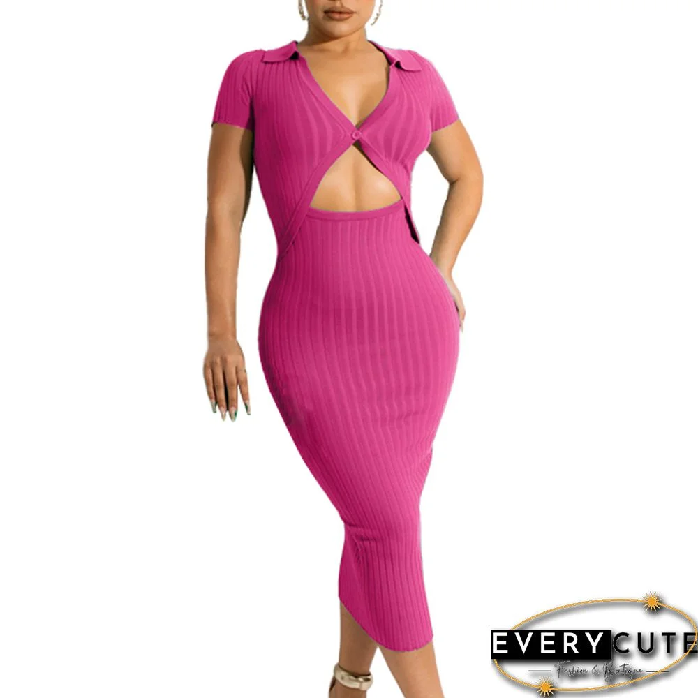 Rosy Cut-out Knit Short Sleeve Midi Bodycon Dress