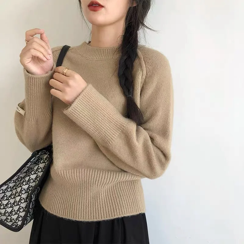 Uveng Uveng Version Of Autumn And Winter Thick Short Round-Neck Sweater Women Fashion Lazy High Sense Long-Sleeved Knitting Top Wear