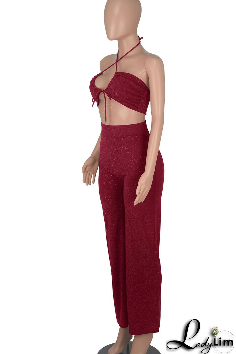 Khaki Sexy Solid Split Joint Frenulum Strapless Two Pieces