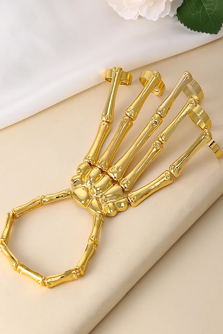 Halloween Fashion Punk Skeleton Five Finger Ring Integrated Bracelet 2024 - Xpluswear